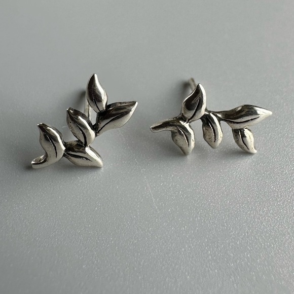 Sterling Silver Leaf Studs - Picture 8 of 8